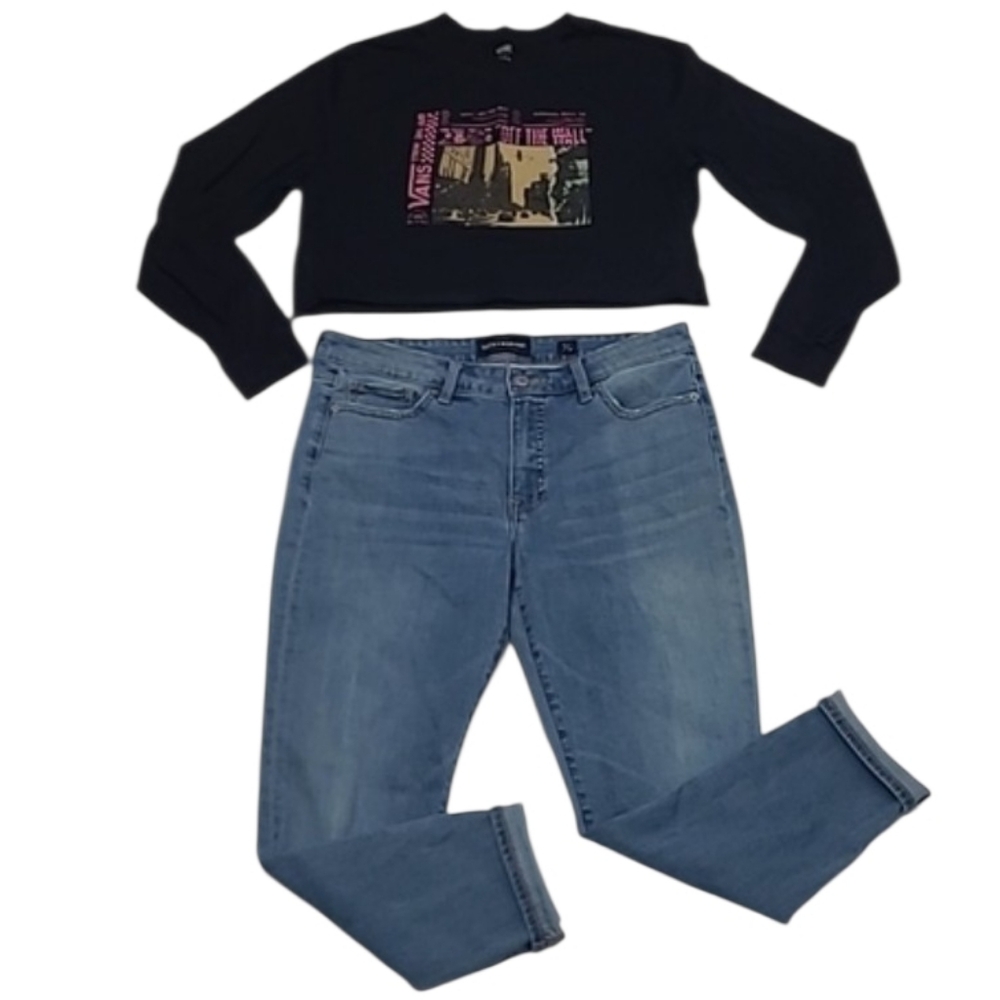 Lucky Brand Hayden Crop Denim Jean High Waist Rise Cuffed / Rolled Mid Midi Wash